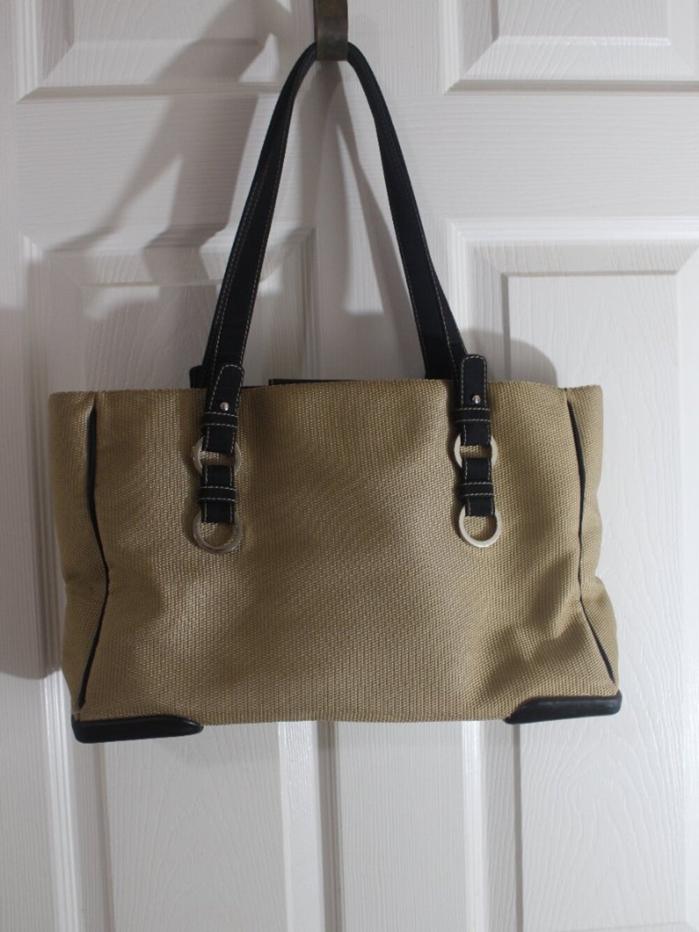 The Sak Tan Tote Bag with Black Handles & Pink Lining